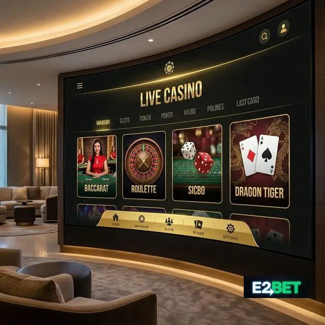 Giao diện sảnh casino trực tuyến E2BET với bàn chơi và nút cược rõ ràng